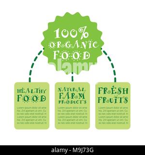 Alimenti biologici modello infografico sani e freschi prodotti di fattoria Illustrazione Vettoriale