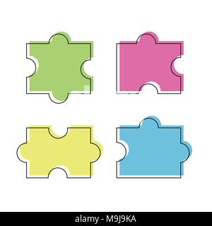 Quattro puzzle pezzi colorati illustrazione vettoriale, isolato su sfondo bianco Illustrazione Vettoriale