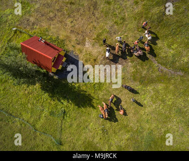 Aerial-Horses e agriturismo, Islanda. Foto Stock