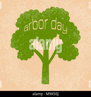 National Arbor Day. Silhouette di un albero con testo Arbor Day. Su uno sfondo di pesche. Effetto grunge. Per striscioni, inviti, blog Illustrazione Vettoriale