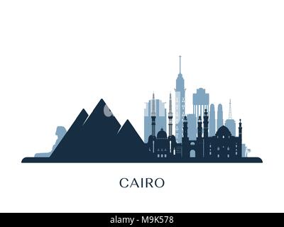 Skyline de Il Cairo, monocromatico silhouette. Illustrazione Vettoriale. Illustrazione Vettoriale