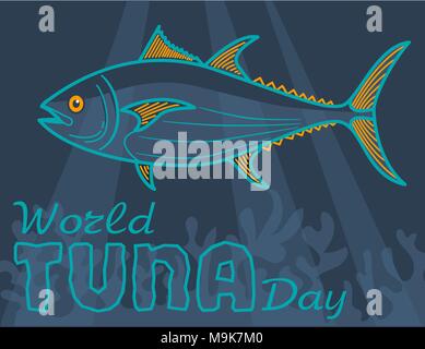 Banner mondo globale di tonno di giorno. Banner per la pesca Illustrazione Vettoriale