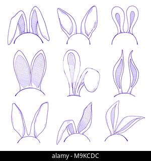 Schizzo insieme alle orecchie di coniglietto di Pasqua. Vettore. Felice Pasqua. Illustrazione Vettoriale