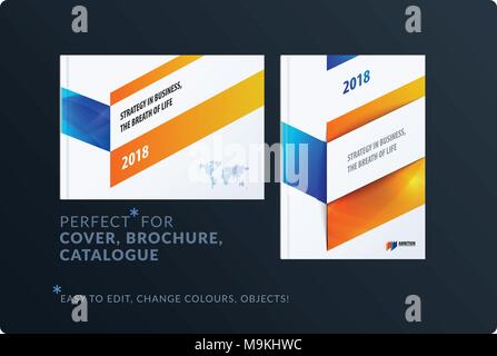 Abstract brochure set design, moderno relazione annuale, copertura orizzontale, flyer in formato A4 con frecce colorate Illustrazione Vettoriale