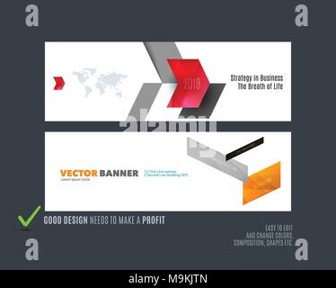 Vettore astratto insieme di moderno sito web orizzontale banner con frecce colorate forma diagonale, forme astratte Illustrazione Vettoriale