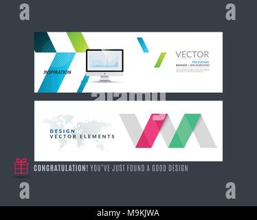 Vettore astratto insieme di moderno sito web orizzontale banner con frecce colorate forma diagonale, forme astratte Illustrazione Vettoriale