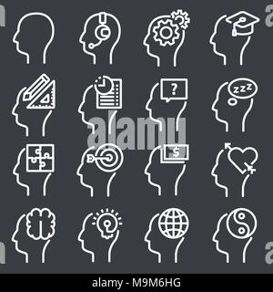 Mente umana icone, linea sottile stile, illustrazioni vettoriali Illustrazione Vettoriale