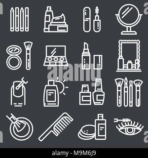 Cosmesi & bellezza icon set in sottile stile linea Illustrazione Vettoriale