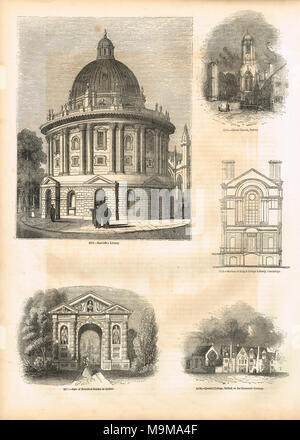 Incisi scene della città universitaria di Oxford, Inghilterra circa 1845 Foto Stock