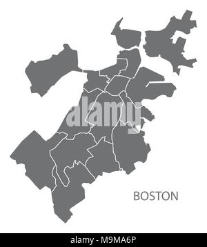 Boston Massachusetts, mappa della città e borghi grigio illustrazione forma silhouette Illustrazione Vettoriale