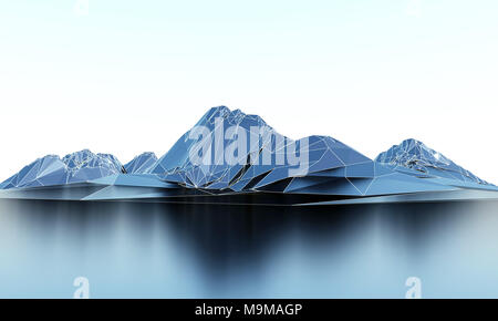 Bassa wireframe poli paesaggio delle montagne. Il rendering 3D Foto Stock