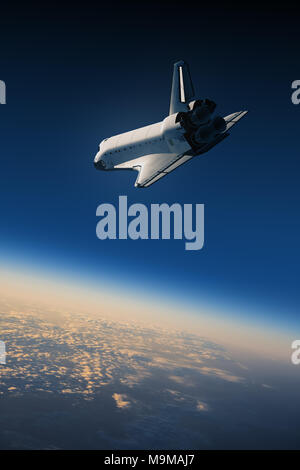 Space Shuttle atterraggio nel cielo blu. 3D'illustrazione. Foto Stock