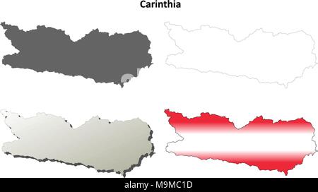 La Carinzia blank dettagliata mappa di contorno impostato Illustrazione Vettoriale