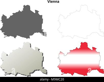 Vienna blank dettagliata mappa di contorno impostato Illustrazione Vettoriale