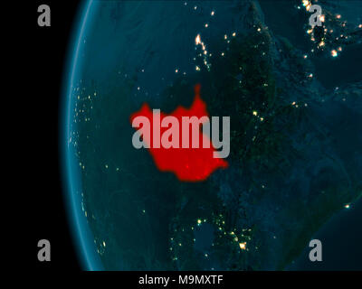 Il sud Sudan dall orbita del pianeta terra di notte con altamente dettagliate texture di superficie. 3D'illustrazione. Gli elementi di questa immagine fornita dalla NASA. Foto Stock