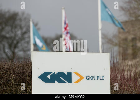 La sede della GKN, una multinazionale britannica automotive e componenti aerospaziali company, a Redditch, Worcestershire come segretario commerciale Greg Clark ha chiesto "ampia e chiara" impegni da specialista di turnaround Melrose oltre la sua &pound;8,1 miliardi di offerta per UK engineering giant GKN, suscitano preoccupazioni oltre gli interessi a breve termine. Foto Stock