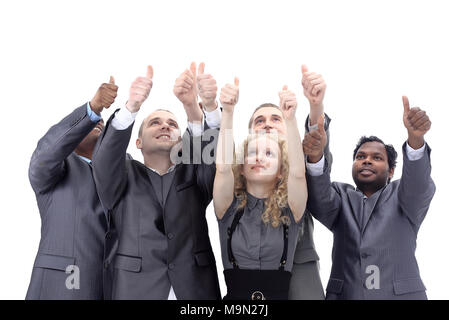 Closeup.international team aziendale che mostra pollice in alto Foto Stock