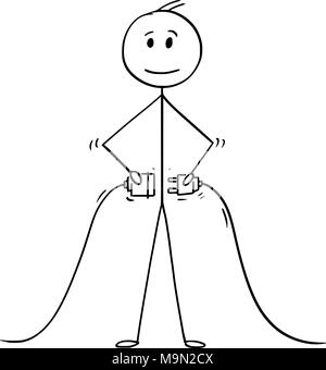 Cartoon di imprenditore il collegamento di due tappi di elettricità Illustrazione Vettoriale