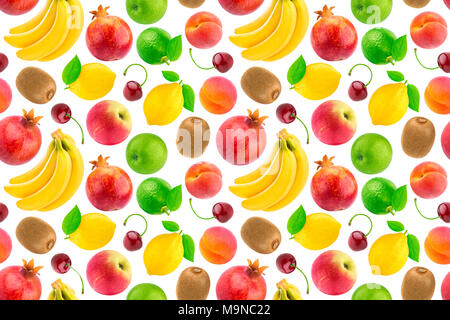 Frutti seamless pattern. Sfondo della caduta di freschi frutti e bacche isolato su bianco Foto Stock