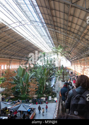 Madrid, Spagna - 27 Gennaio 2018: Tropical green house, ubicazione nel XIX secolo la stazione ferroviaria di Atocha di Madrid in Spagna. Foto Stock