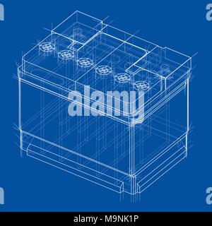 Batteria auto contorno. Vettore di rendering 3D Illustrazione Vettoriale