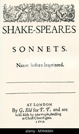 Dopo il titolo-pagina della prima edizione (in quarto) di Shakespeare's sonetti. William Shakespeare, 1564 (battezzato) - 1616. Poeta inglese, drammaturgo e attore. Da una vita di William Shakespeare, pubblicato 1908. Foto Stock