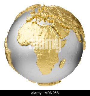 Oro, Argento globo senza acqua. L'Africa. 3D rendering isolati su sfondo bianco. Gli elementi di questa immagine fornita dalla NASA Foto Stock