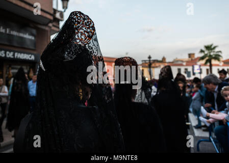 Fraternità penitenziale del Santo Cristo di amore, di Nostro Signore di dolori e di Nostra Signora della Carità in Cáceres. Foto Stock