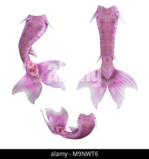 Set di rosa mermaid tails isolato su bianco, 3D render Foto Stock