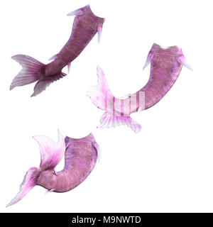 Set di rosa mermaid tails isolato su bianco, 3D render Foto Stock