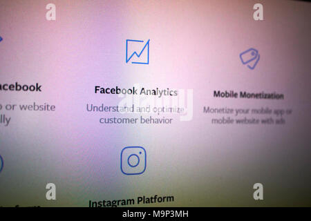 Facebook analytics developer interfaccia utente di screen shot Foto Stock
