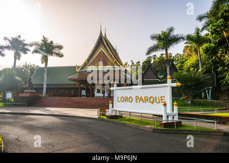 Ingresso principale, Loro Parque, Puerto de la Cruz, Tenerife, Isole Canarie, Spagna Foto Stock