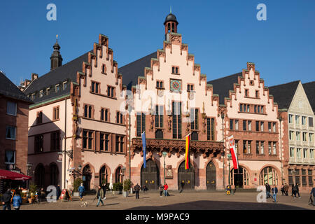 Il Römer, Municipio ex case patrizie, Römerberg, Frankfurt am Main, Hesse, Germania Foto Stock