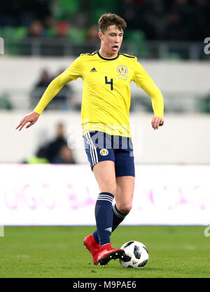 Jack Hendry scozzese durante la partita internazionale amichevole alla Groupama Arena, Budapest. PREMERE ASSOCIAZIONE foto. Data immagine: Martedì 27 marzo 2018. Vedi PA storia CALCIO Ungheria. Il credito fotografico dovrebbe essere: Tim Goode/PA Wire. Foto Stock