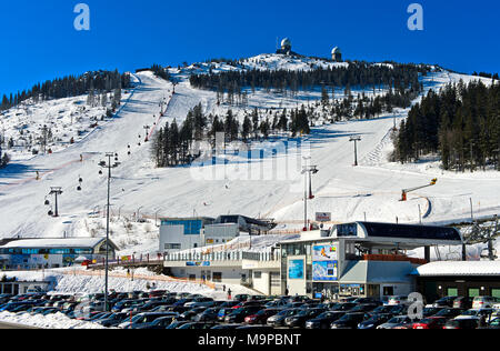 Ski area del Großer Arber mountain, Parco Nazionale della Foresta Bavarese, bavarese Eisenstein, Baviera, Germania Foto Stock