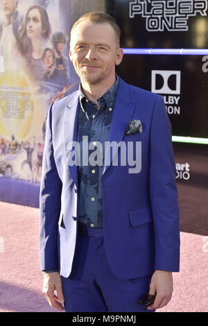 Simon Pegg assiste il 'pronto il giocatore uno' premiere in Dolby Theatre Hollywood su Marzo 26, 2018 a Los Angeles, California. | Verwendung weltweit Foto Stock