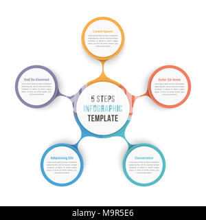 Schema circolare modello infografico con cinque fasi o opzioni, flusso di lavoro, processo, vettoriale EPS10 illustrazione Foto Stock