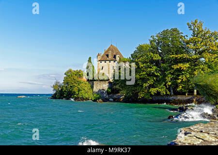 L'Europa, Francia Auvergne Rhône incubo, Yvoire, Rue si porta, Chateau d'Yvoire, sul Lago di Ginevra, architettura, alberi, castelli, palazzi, storicamente, Foto Stock