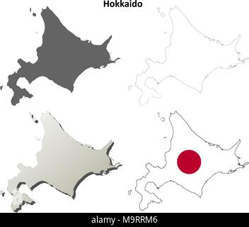 Hokkaido vuoto mappa di contorno impostato Illustrazione Vettoriale