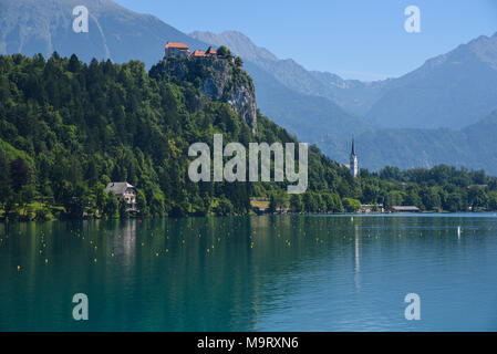 Vista del paesaggio del Lago Il castello di Bled in Slovenia Foto Stock