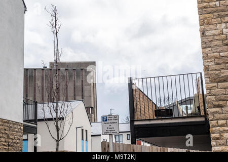 Momento culminante, controverso Brutalist architettura di calcestruzzo in Bradford, West Yorkshire, Regno Unito. Foto Stock