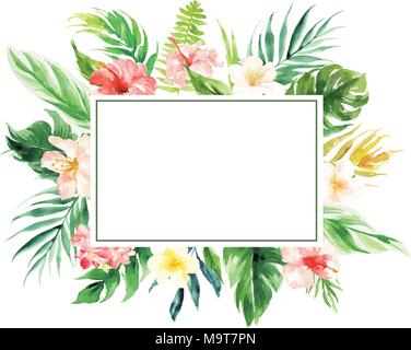 Il vettore isolato flower border con il rettangolo area vuota decorazioni per matrimoni card Illustrazione Vettoriale