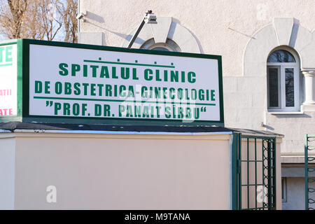 Bucarest, Romania - 25 Gennaio 2018: Ostetricia e Ginecologia Ospedale 'Dr. Panait Sarbu pubblicità Affissioni. Maternità Giulesti a Bucarest. Foto Stock