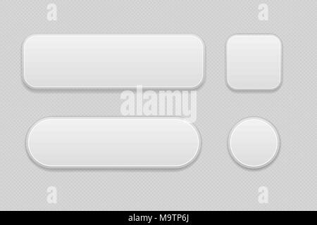 White set di pulsanti su sfondo grigio. Ovale, rotonda e quadrata web 3d icone Illustrazione Vettoriale