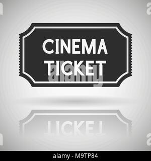 Biglietto per il cinema. Nero icona piatta con zone d'ombra e di riflessione Illustrazione Vettoriale