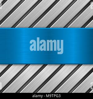 Metallo con sfondo blu satinato piastra in metallo Illustrazione Vettoriale