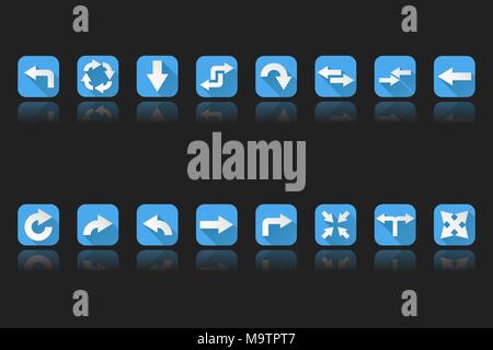 Frecce. Set di icone blu su sfondo nero Illustrazione Vettoriale