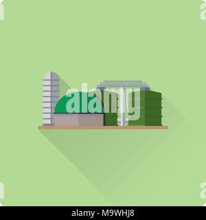 Design piatto lungo ombra bio mass Potenza edifici dello stabilimento illustrazione vettoriale Illustrazione Vettoriale