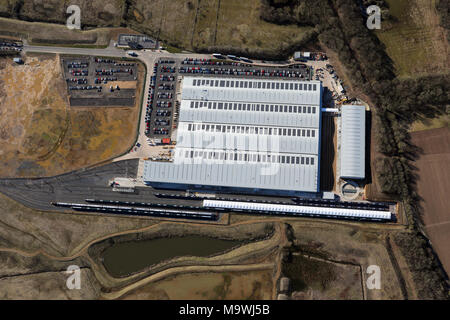 Vista aerea di Hitachi Rail Europe in fabbrica a Newton Aycliffe, County Durham Foto Stock