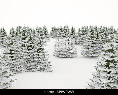 Paesaggio invernale coperto di neve alberi di pino di Natale isolato di sfondo Foto Stock